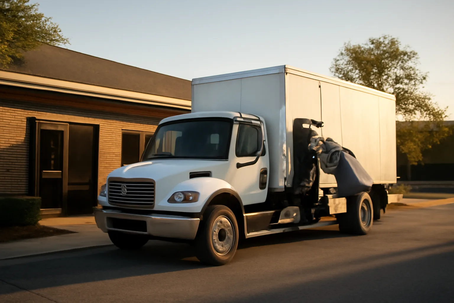 Mobile shredding truck parked at an Alabama office building