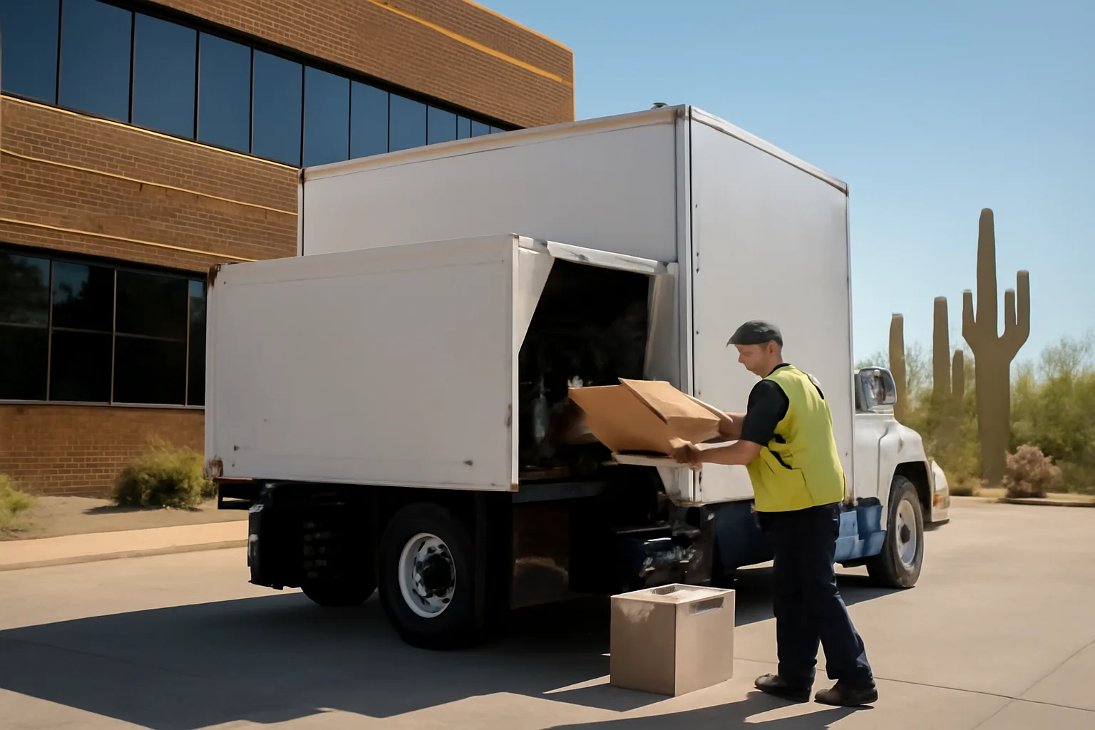 Mobile shredding truck being loaded in Phoenix Arizona
