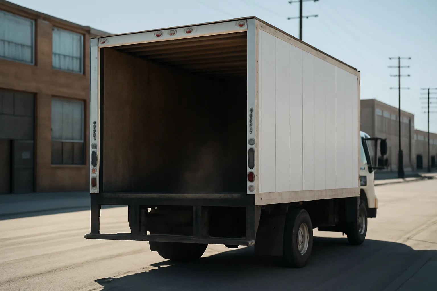 Mobile shred truck with open rear doors parked on a Denver commercial street