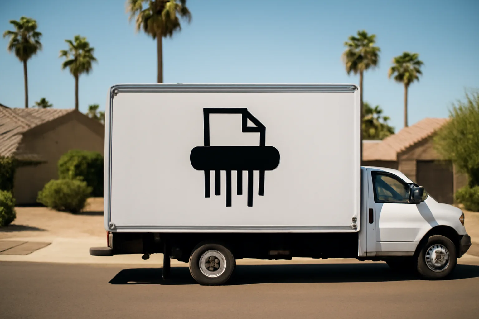 Mobile shred truck in Arizona with no text signage editorial scene