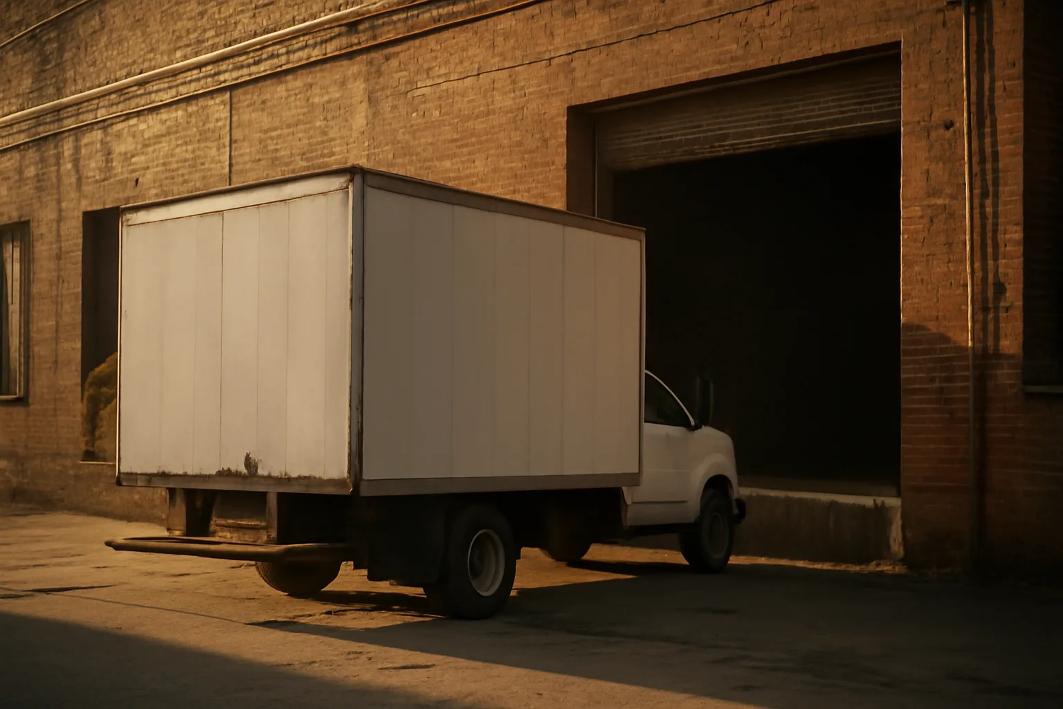 Unmarked box truck at a North Little Rock dock for mobile shred work