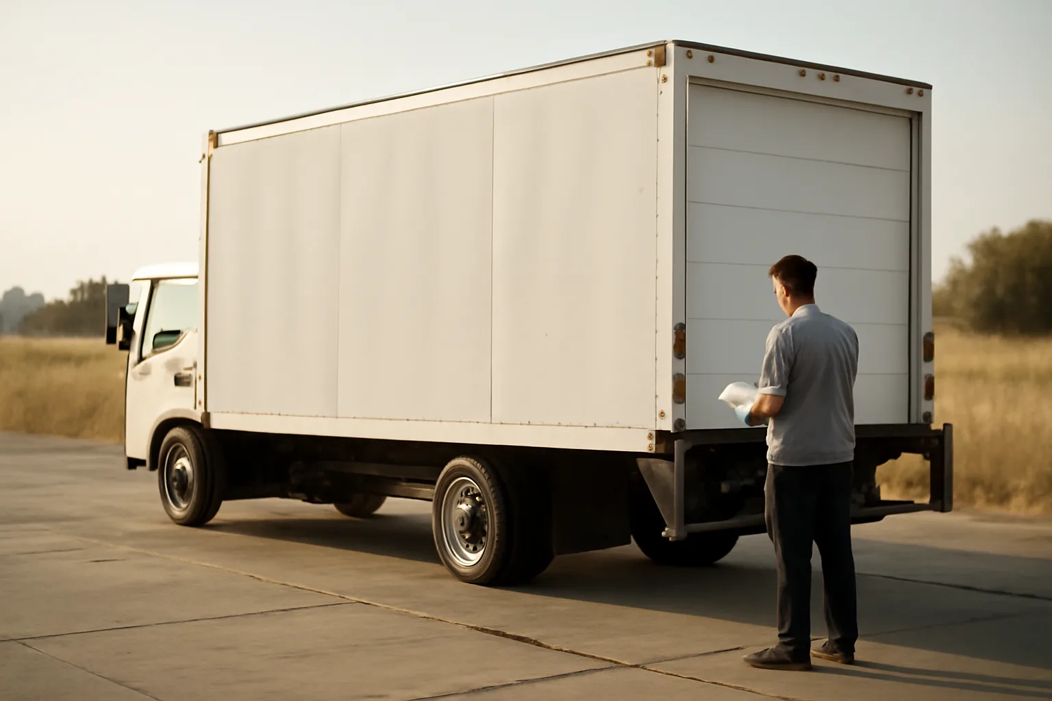 Unmarked truck and loose paper at a California mobile shred stop
