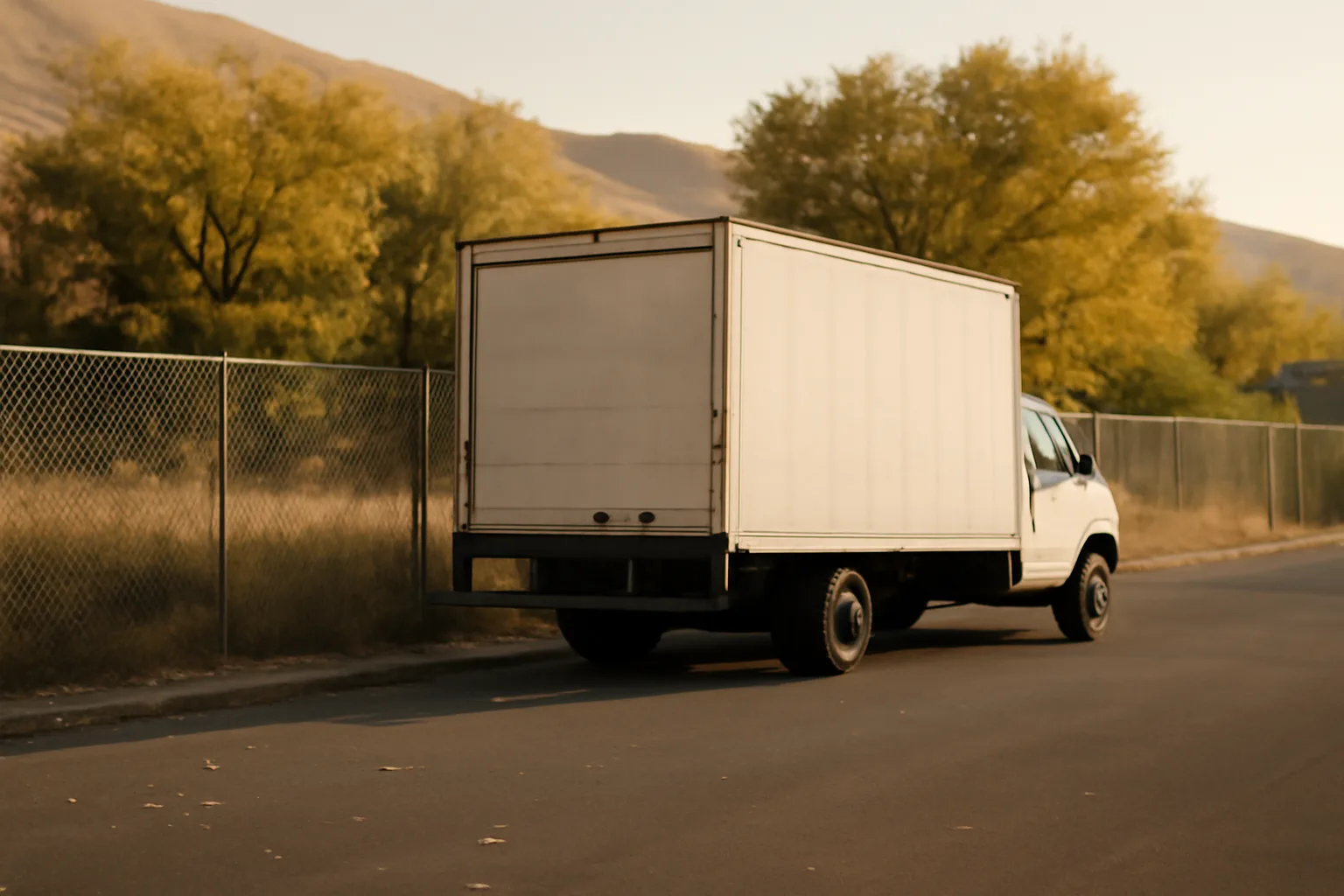 Unmarked shred truck parked on a Boise industrial side street