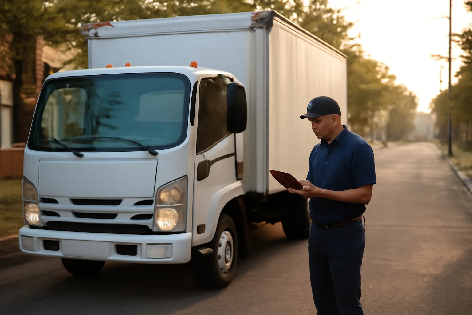 A mobile shred truck in morning light on an Alabama street